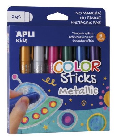 Σετ μπογιές ζωγραφικής APLI Kids -Στικ Gouache, 6 μεταλλικά χρώματα