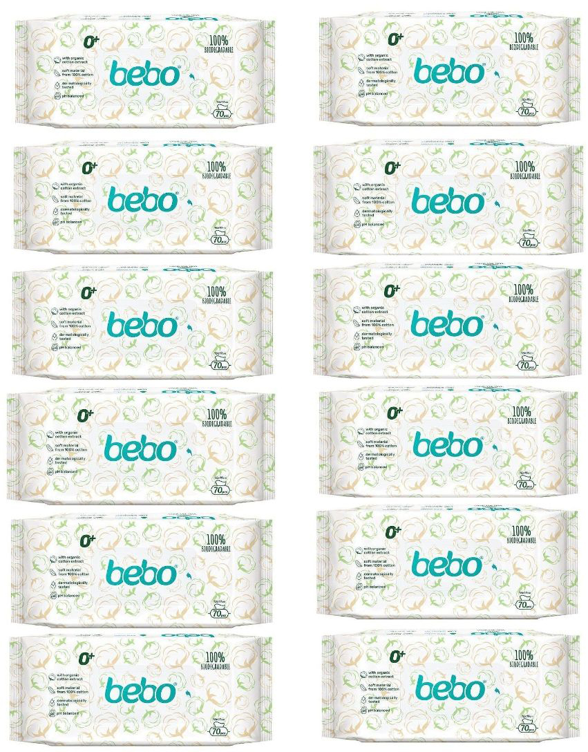 Βιοδιασπώμενα υγρά μαντηλάκια Bebo - 12х70 τεμάχια