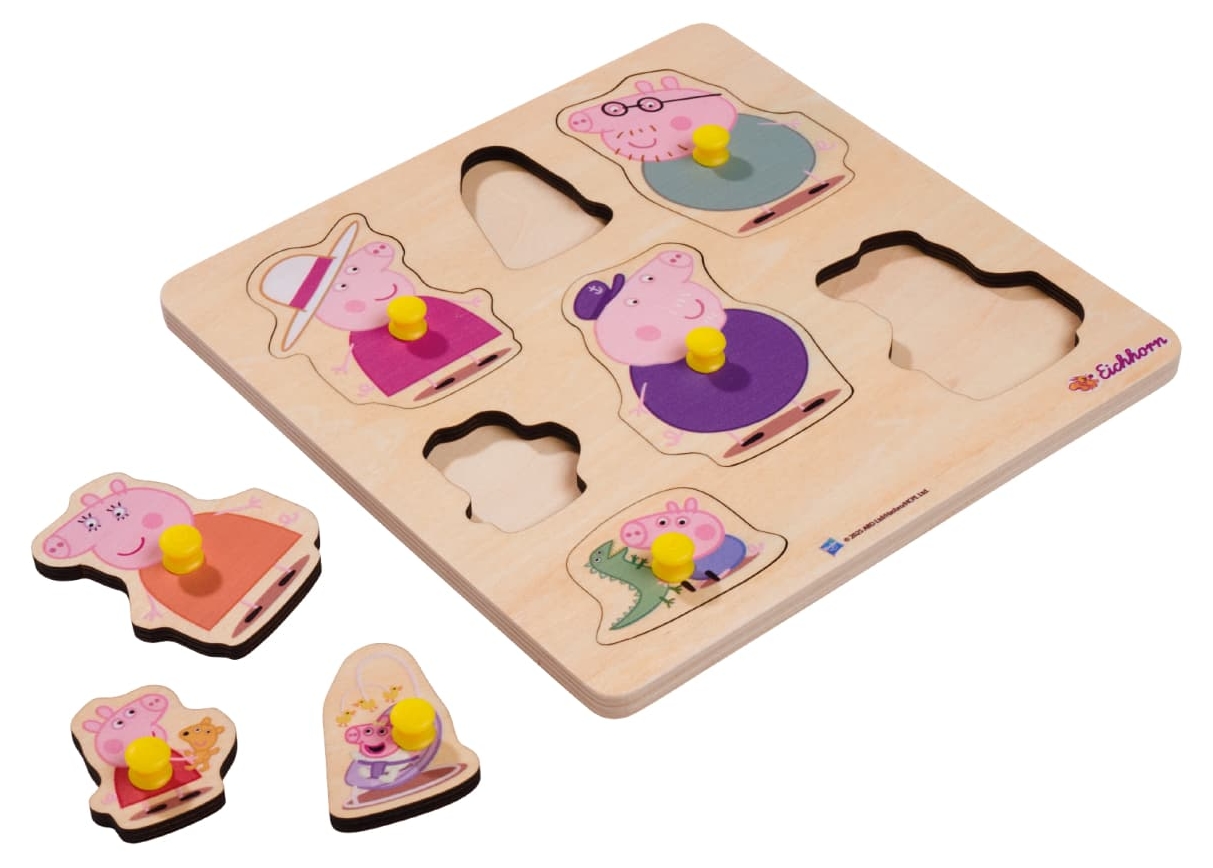 Ξύλινο παζλ με λαβές Eichhorn - Peppa Pig, 8 τεμάχια