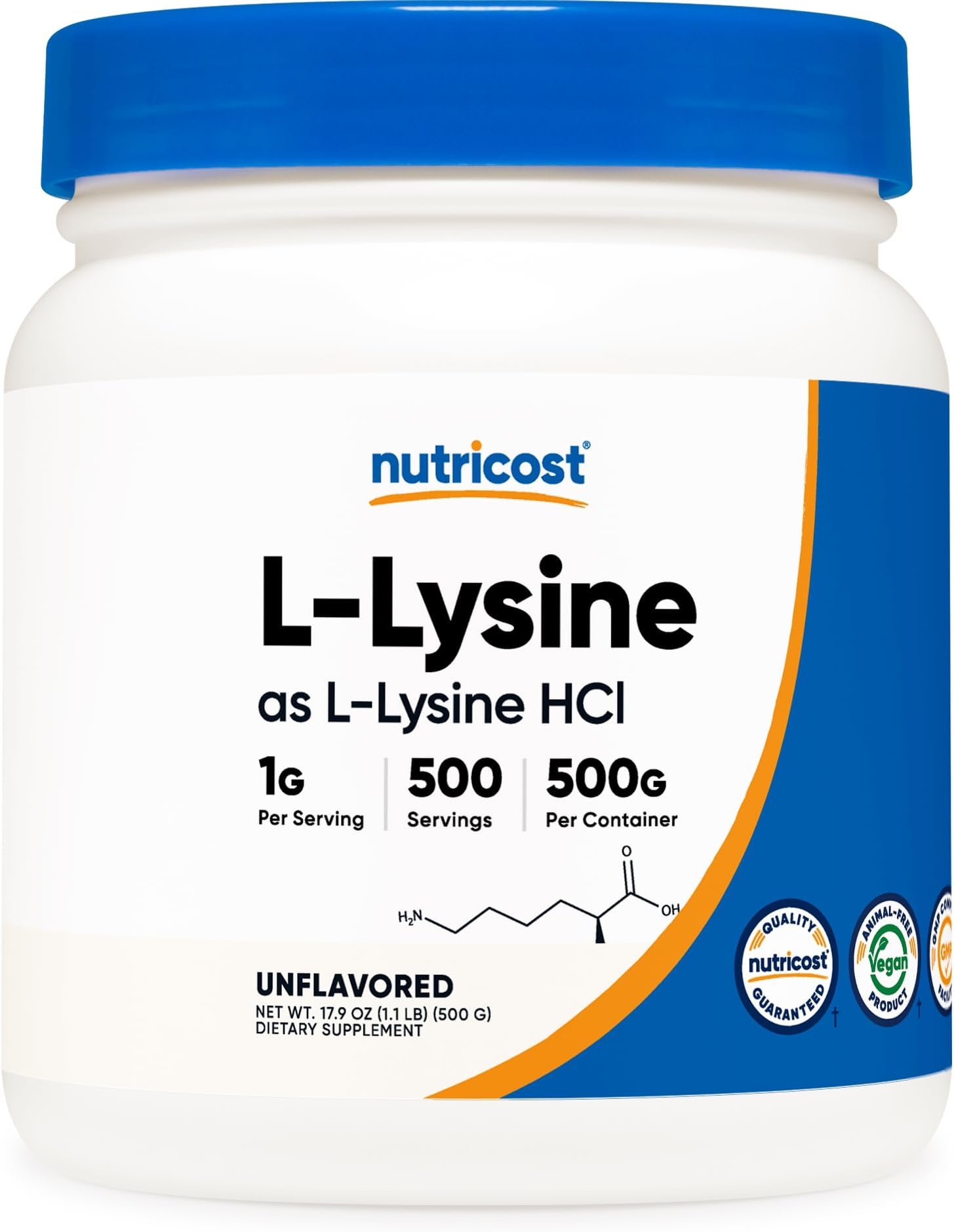 L-Lysine, 500 g, Nutricost