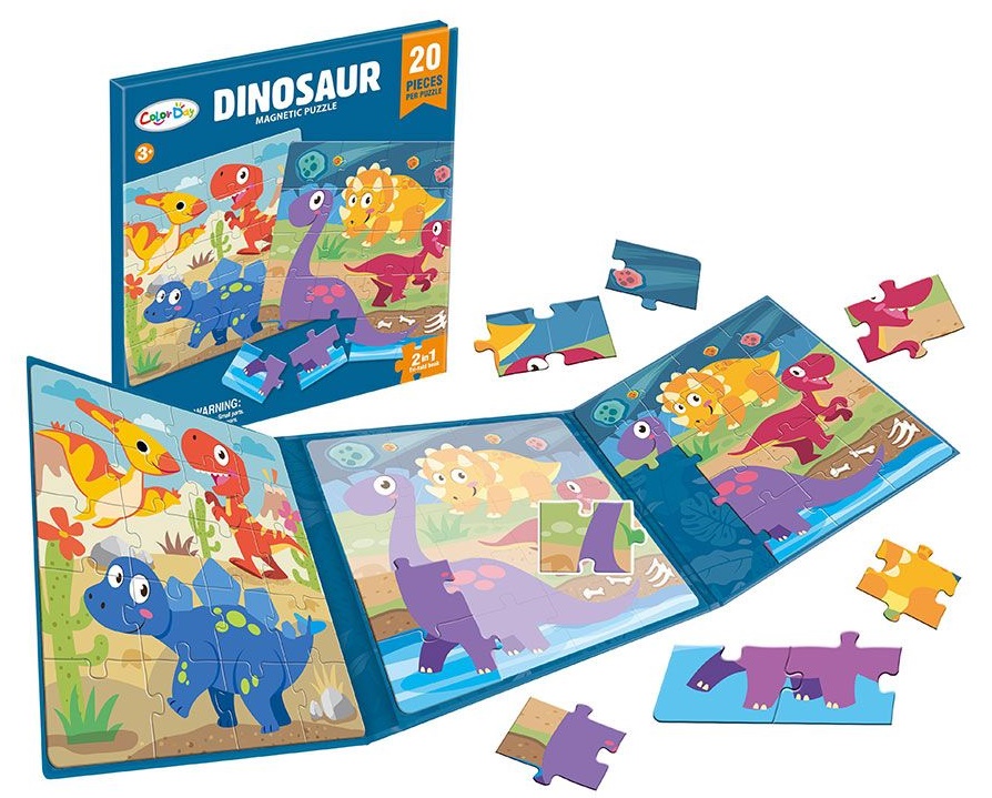 Μαγνητικό παζλ 2 σε 1 Raya Toys - Δεινόσαυροι, 2 x 20 κομμάτια