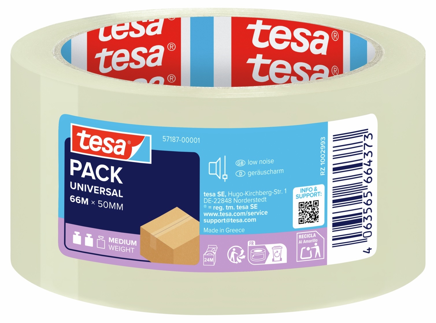 Ταινία συσκευασίας Tesa - Pack Universal, αθόρυβη, 66 m x 50 mm, διαφανής