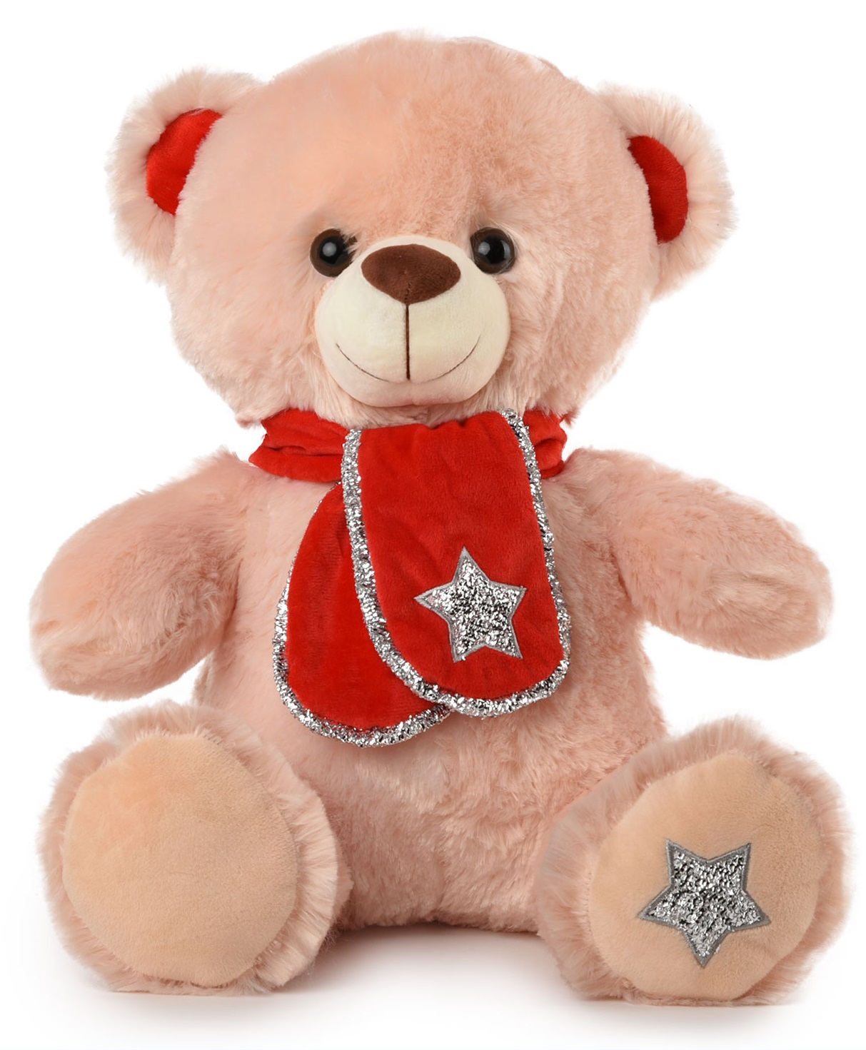 Λούτρινο παιχνίδι Amek Toys- Μπεζ αρκουδάκι με κόκκινο φουλάρι, 40 cm