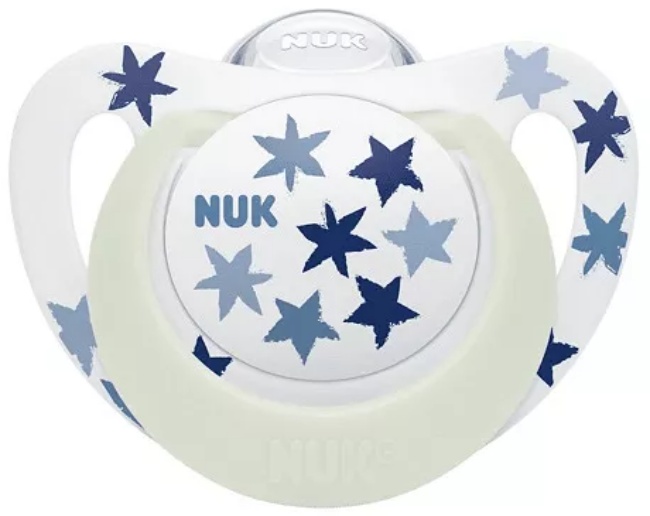 Φωτιζόμενη πιπίλα σιλικόνης NUK - Star Night, 18 μηνών +, μπλε