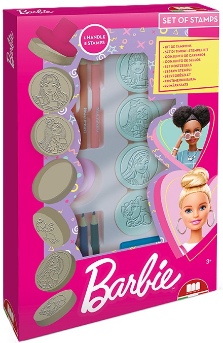 Σετ σφραγίδες Multiprint Barbie - 8 τεμάχια , με λαβή