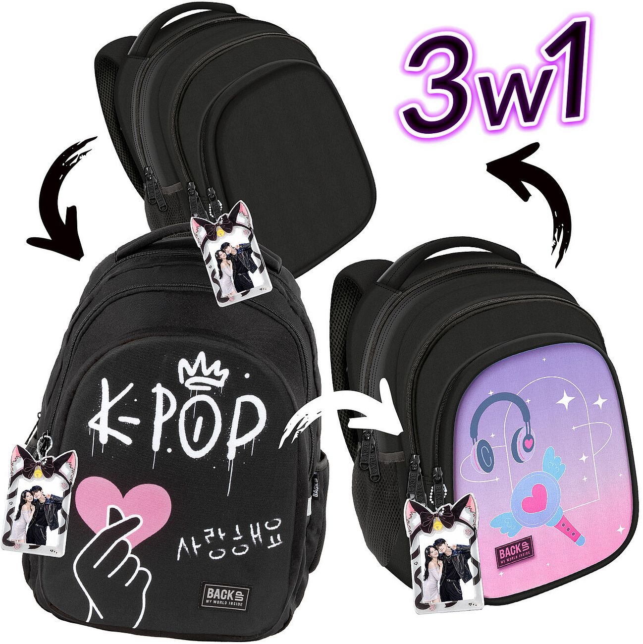 Σχολική τσάντα BackUp 8 D - K-Pop, με 3 θήκες
