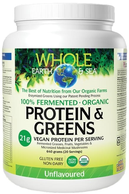 Whole Earth & Sea Fermented Organic Protein & Greens, άγευστο, 640 g, Natural Factors